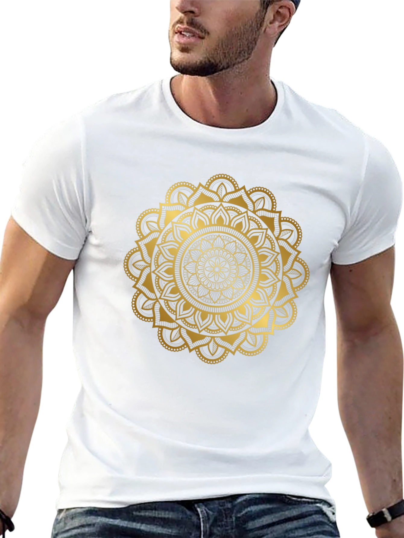 Camiseta Negra con Mandala Dorada