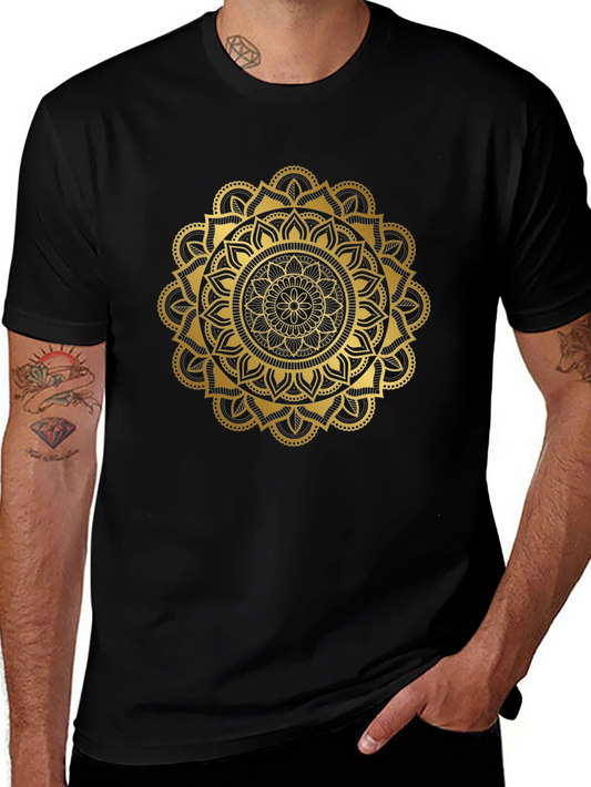 Camiseta Negra con Mandala Dorada