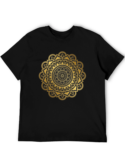 Camiseta Negra con Mandala Dorada