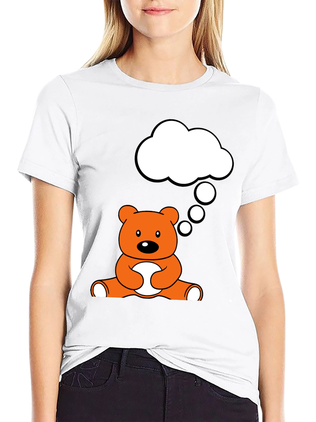 Camiseta Negra con Diseño de Oso Pensativo