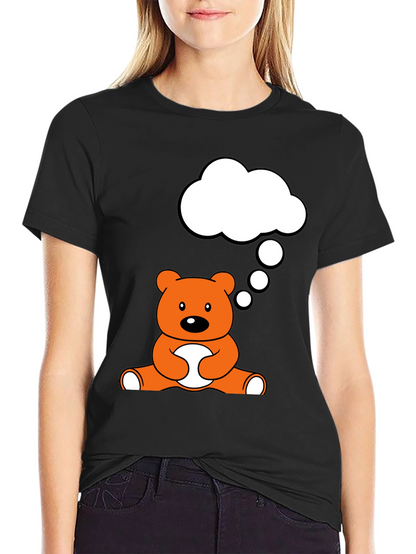Camiseta Negra con Diseño de Oso Pensativo