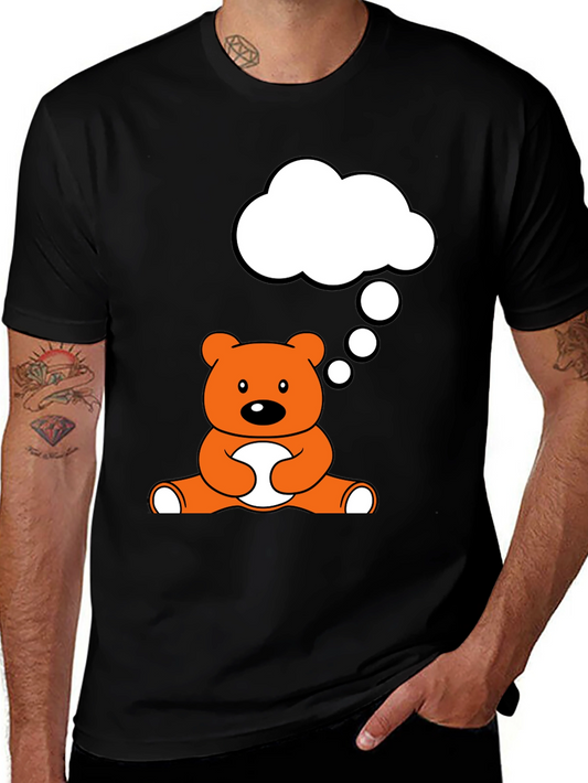 Camiseta Negra con Diseño de Oso Pensativo