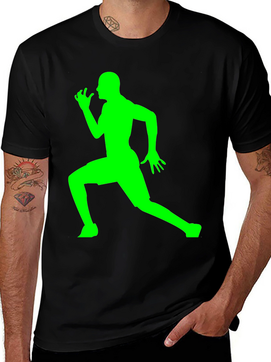 Camiseta Negra con Silueta de Corredor Verde Neón