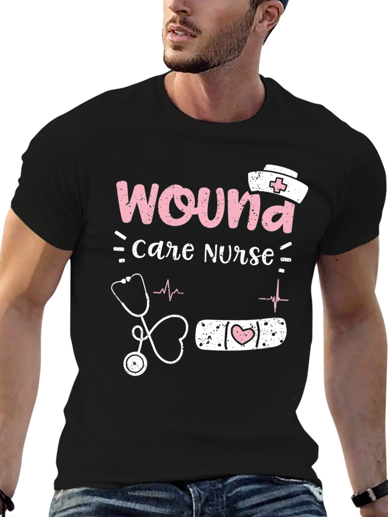 Camiseta Negra Enfermera Cuidado de Heridas