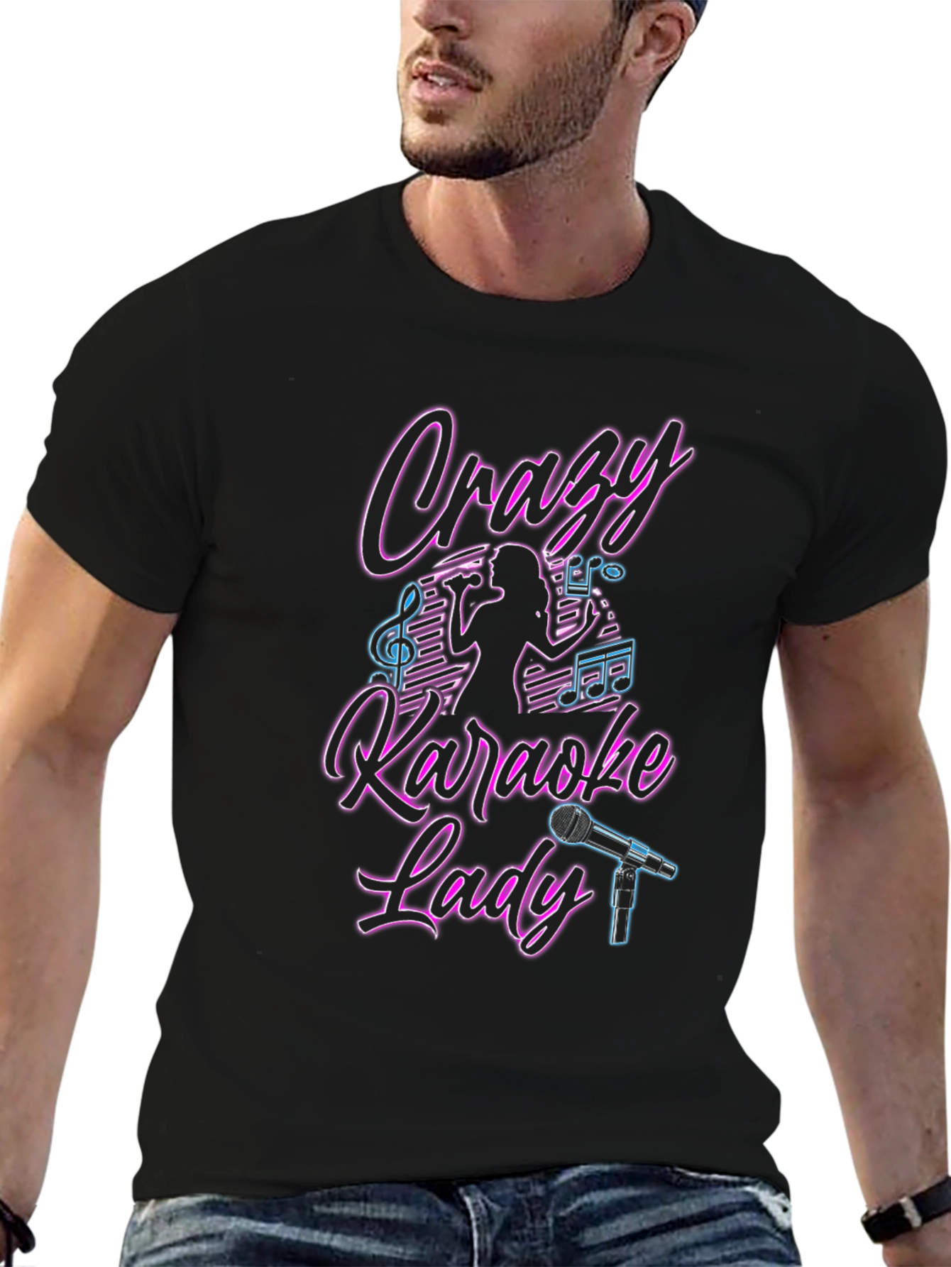 Camiseta Negra Crazy Karaoke Lady