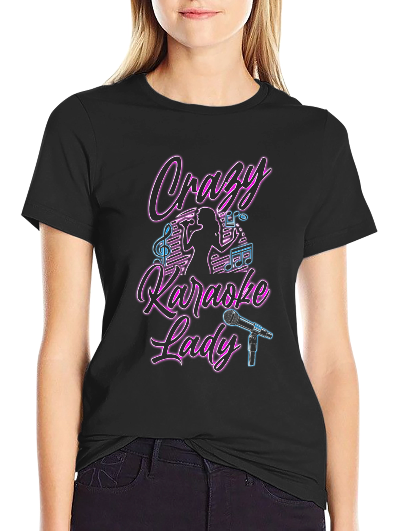 Camiseta Negra Crazy Karaoke Lady