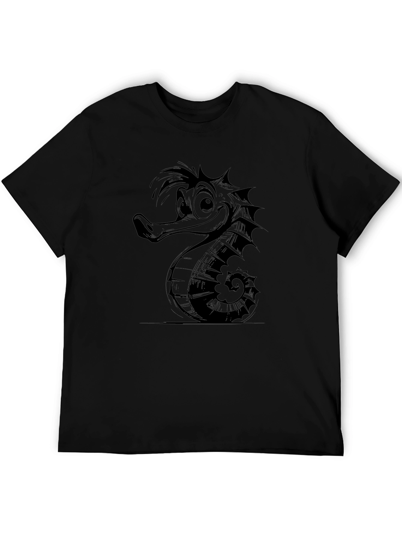 Camiseta Negra Hombre Diseño Hipocampo Divertido