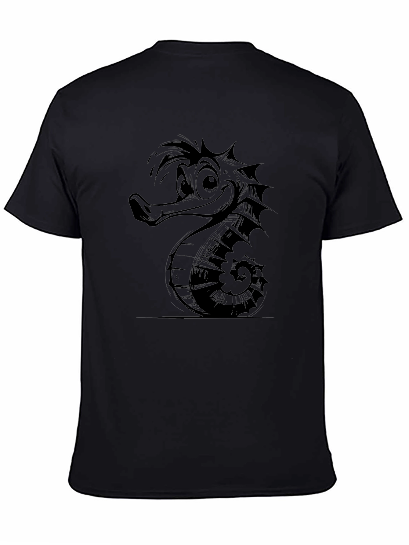 Camiseta Negra Hombre Diseño Hipocampo Divertido