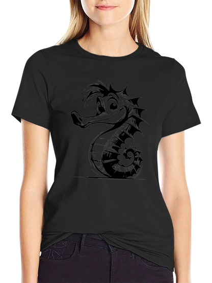 Camiseta Negra Hombre Diseño Hipocampo Divertido