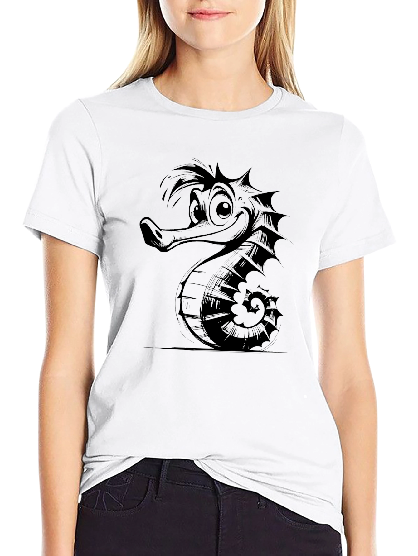 Camiseta Negra Hombre Diseño Hipocampo Divertido