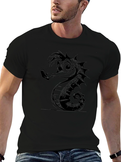 Camiseta Negra Hombre Diseño Hipocampo Divertido
