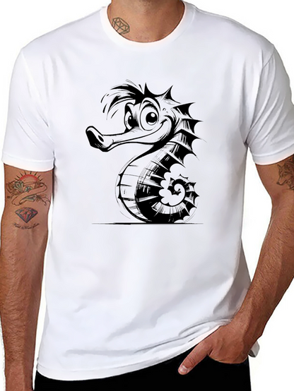 Camiseta Negra Hombre Diseño Hipocampo Divertido