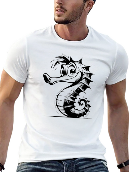 Camiseta Negra Hombre Diseño Hipocampo Divertido