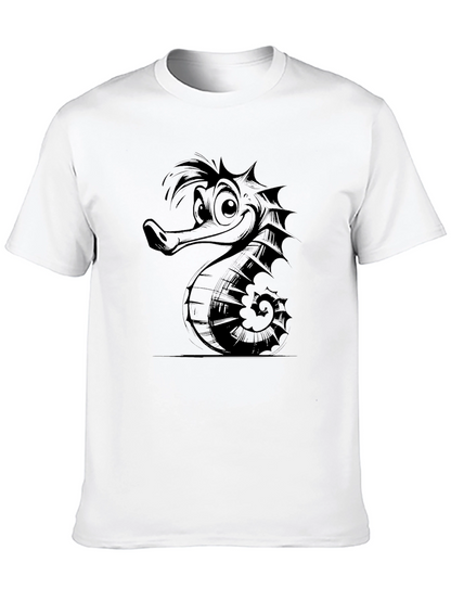 Camiseta Negra Hombre Diseño Hipocampo Divertido