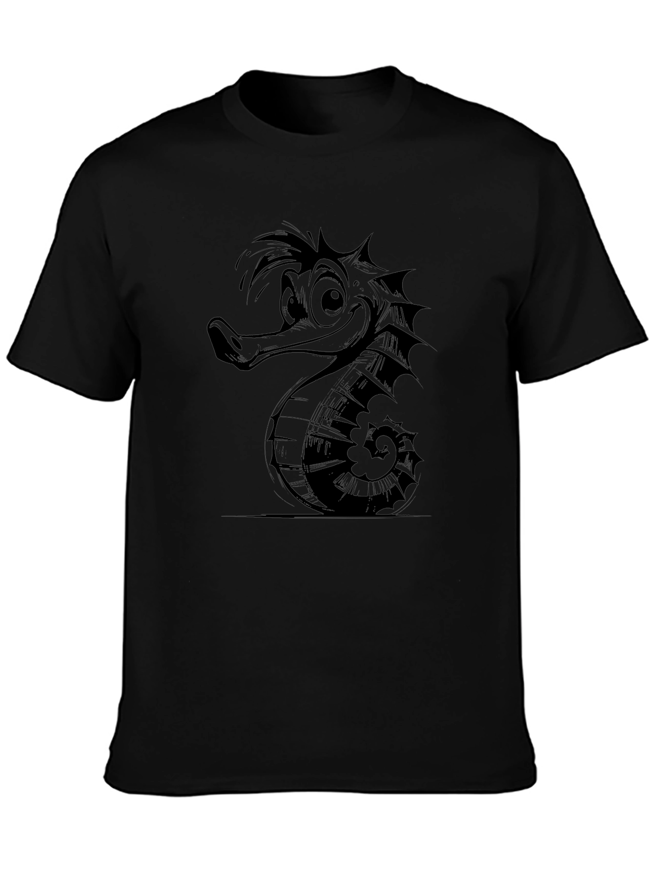 Camiseta Negra Hombre Diseño Hipocampo Divertido