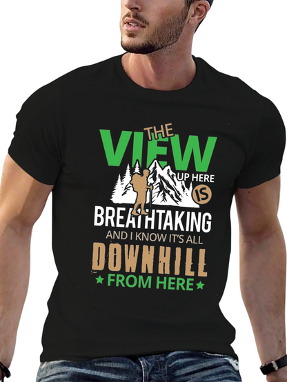 Camiseta Negra: Vista Montaña y Aventura