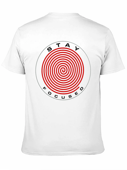 Camiseta Negra Stay Focused con Espiral Roja