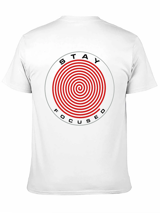 Camiseta Negra Stay Focused con Espiral Roja