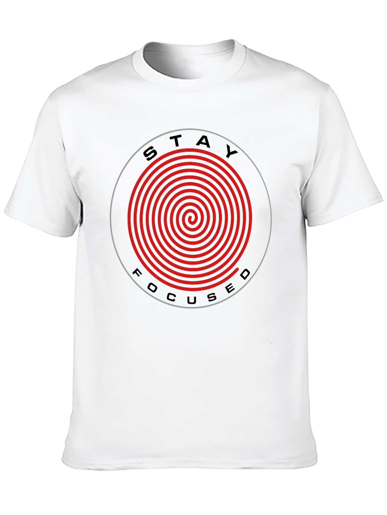 Camiseta Negra Stay Focused con Espiral Roja