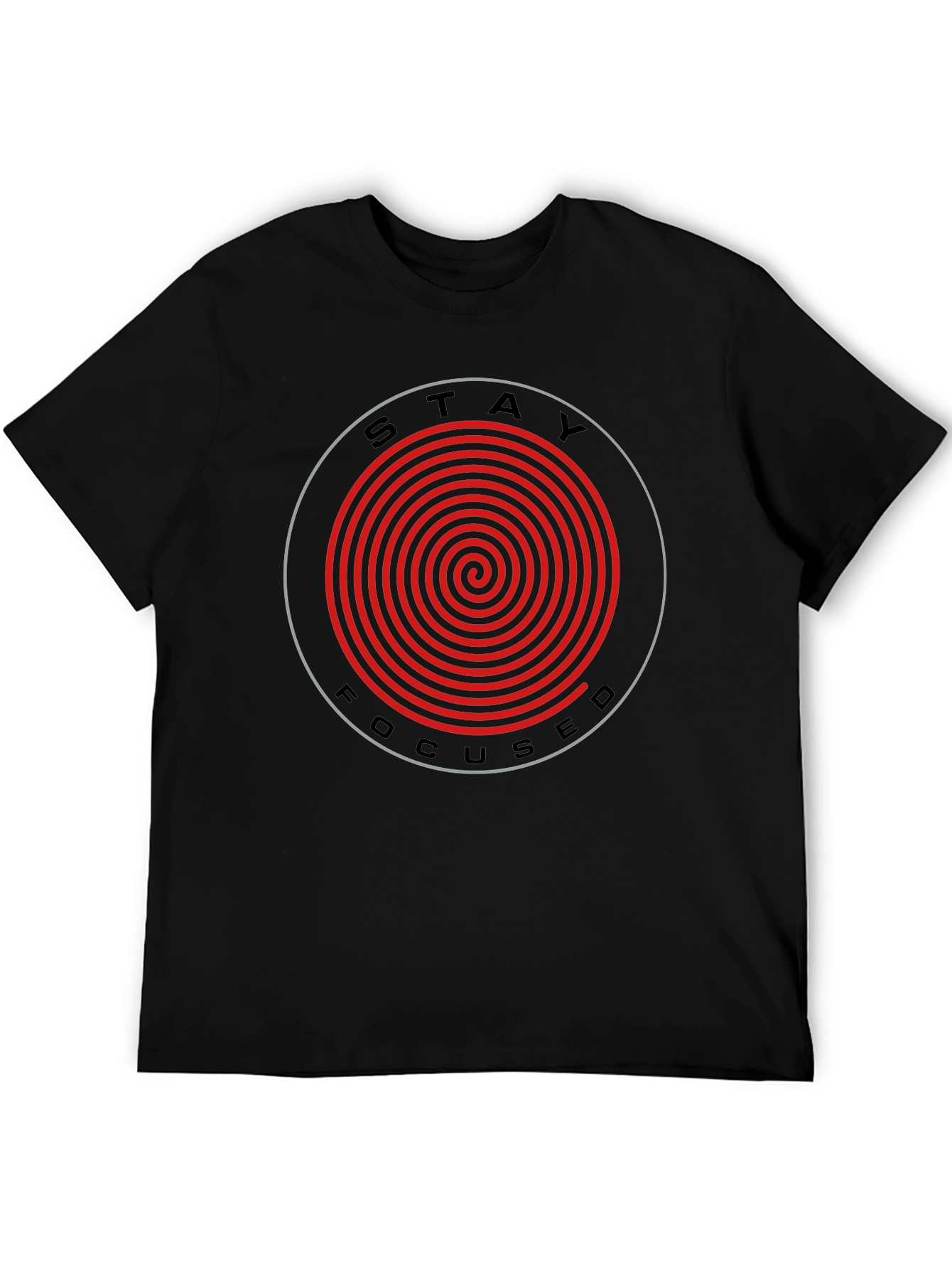 Camiseta Negra Stay Focused con Espiral Roja