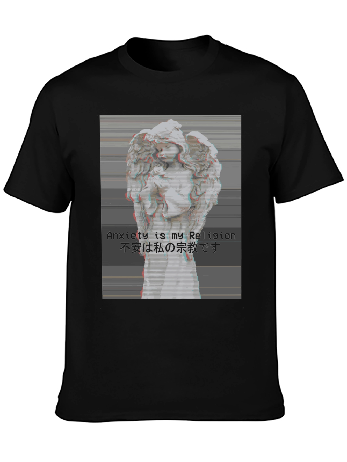 Camiseta Negra Ángel Vaporwave Anxiety is My Religion