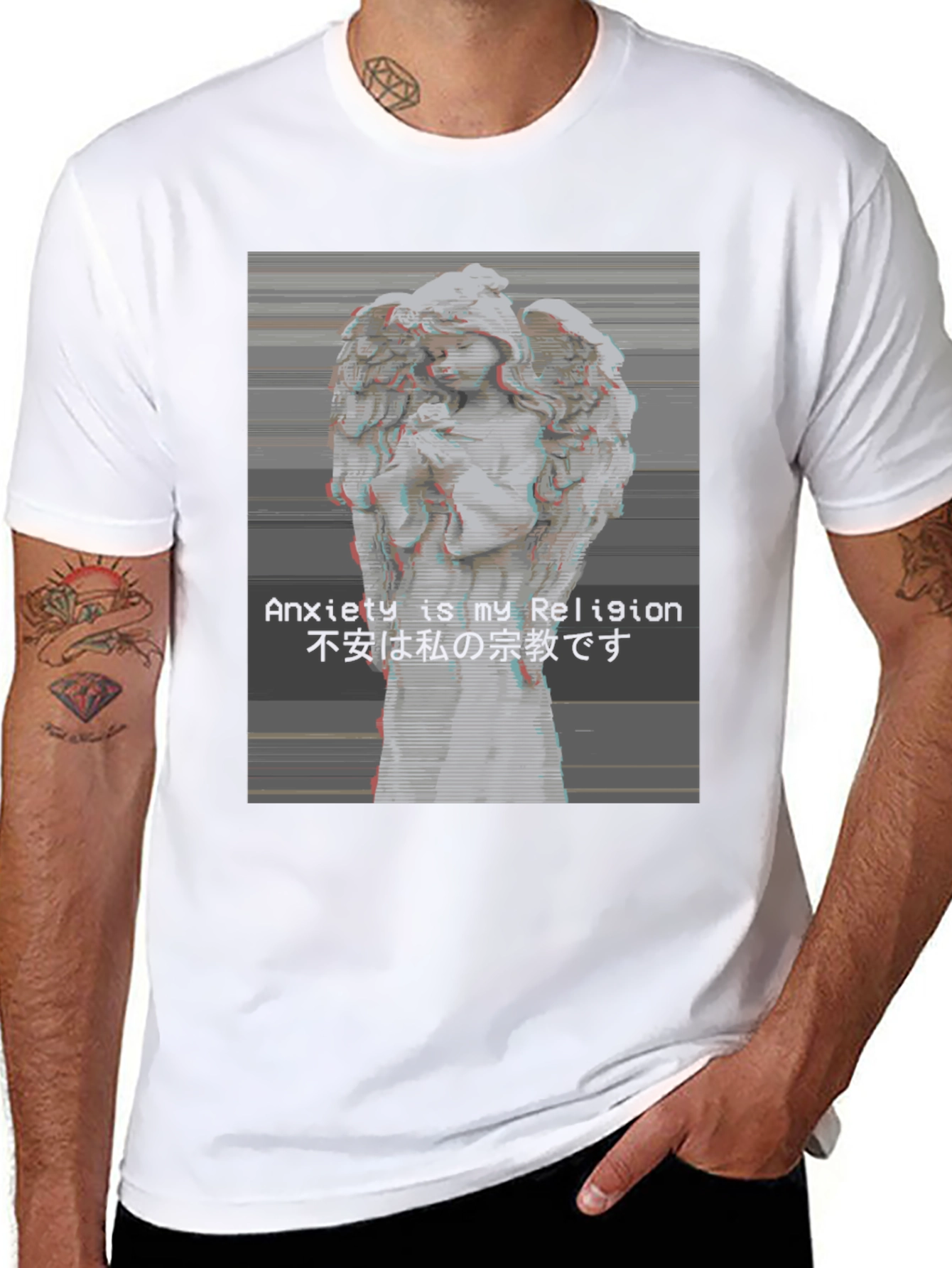Camiseta Negra Ángel Vaporwave Anxiety is My Religion