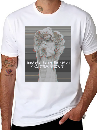 Camiseta Negra Ángel Vaporwave Anxiety is My Religion