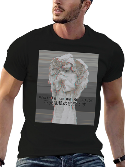 Camiseta Negra Ángel Vaporwave Anxiety is My Religion