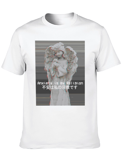 Camiseta Negra Ángel Vaporwave Anxiety is My Religion