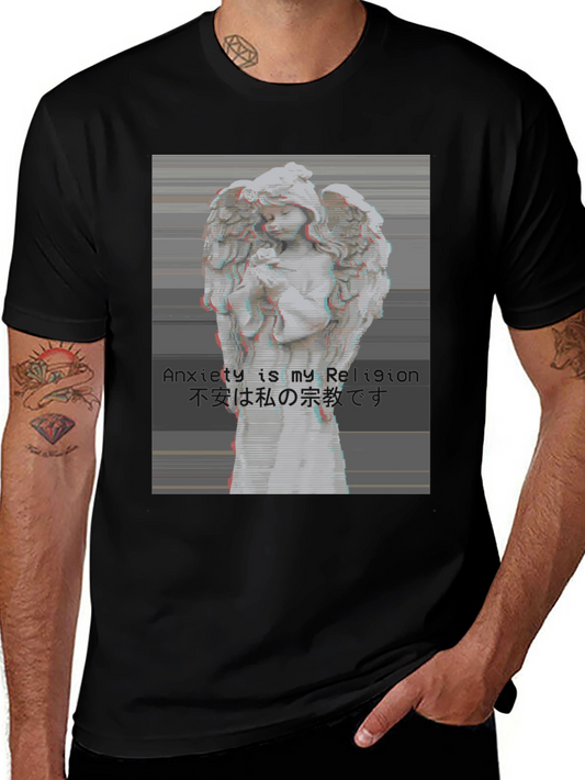 Camiseta Negra Ángel Vaporwave Anxiety is My Religion