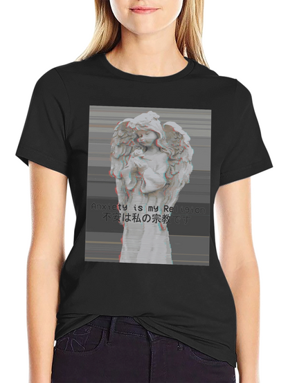 Camiseta Negra Ángel Vaporwave Anxiety is My Religion