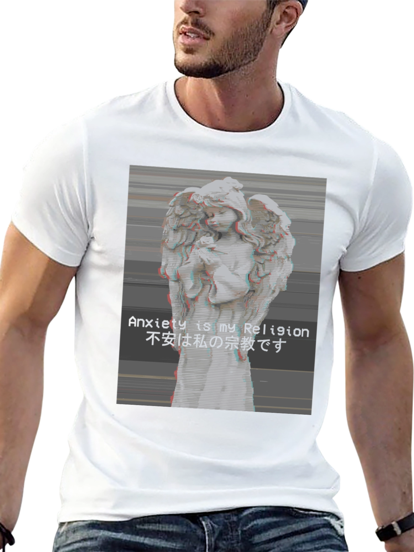 Camiseta Negra Ángel Vaporwave Anxiety is My Religion