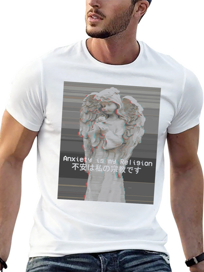 Camiseta Negra Ángel Vaporwave Anxiety is My Religion