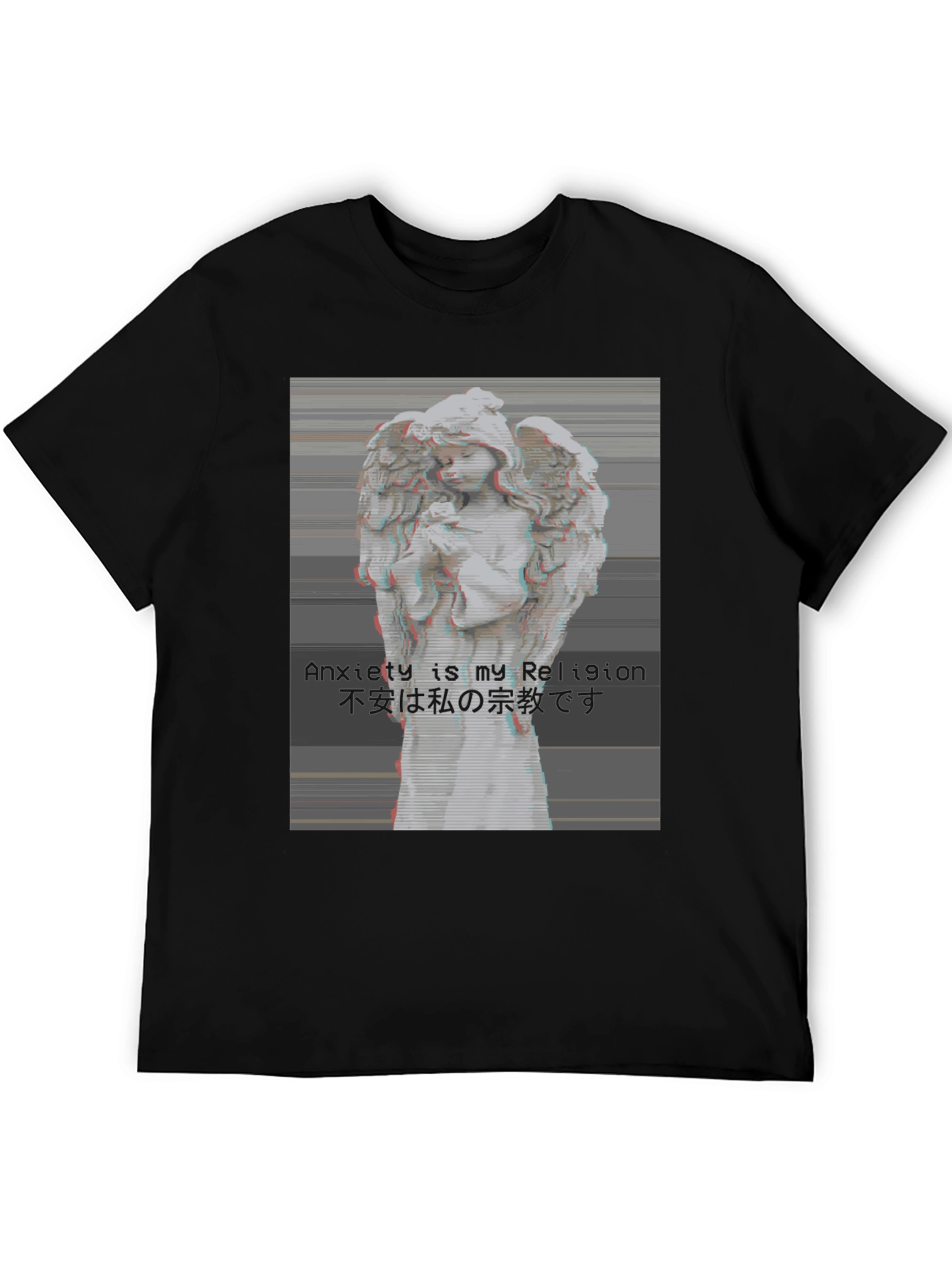 Camiseta Negra Ángel Vaporwave Anxiety is My Religion