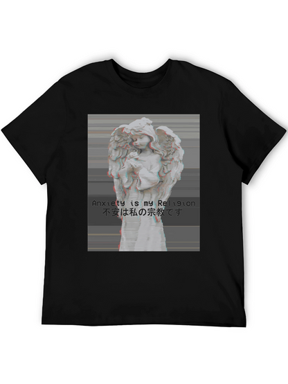 Camiseta Negra Ángel Vaporwave Anxiety is My Religion