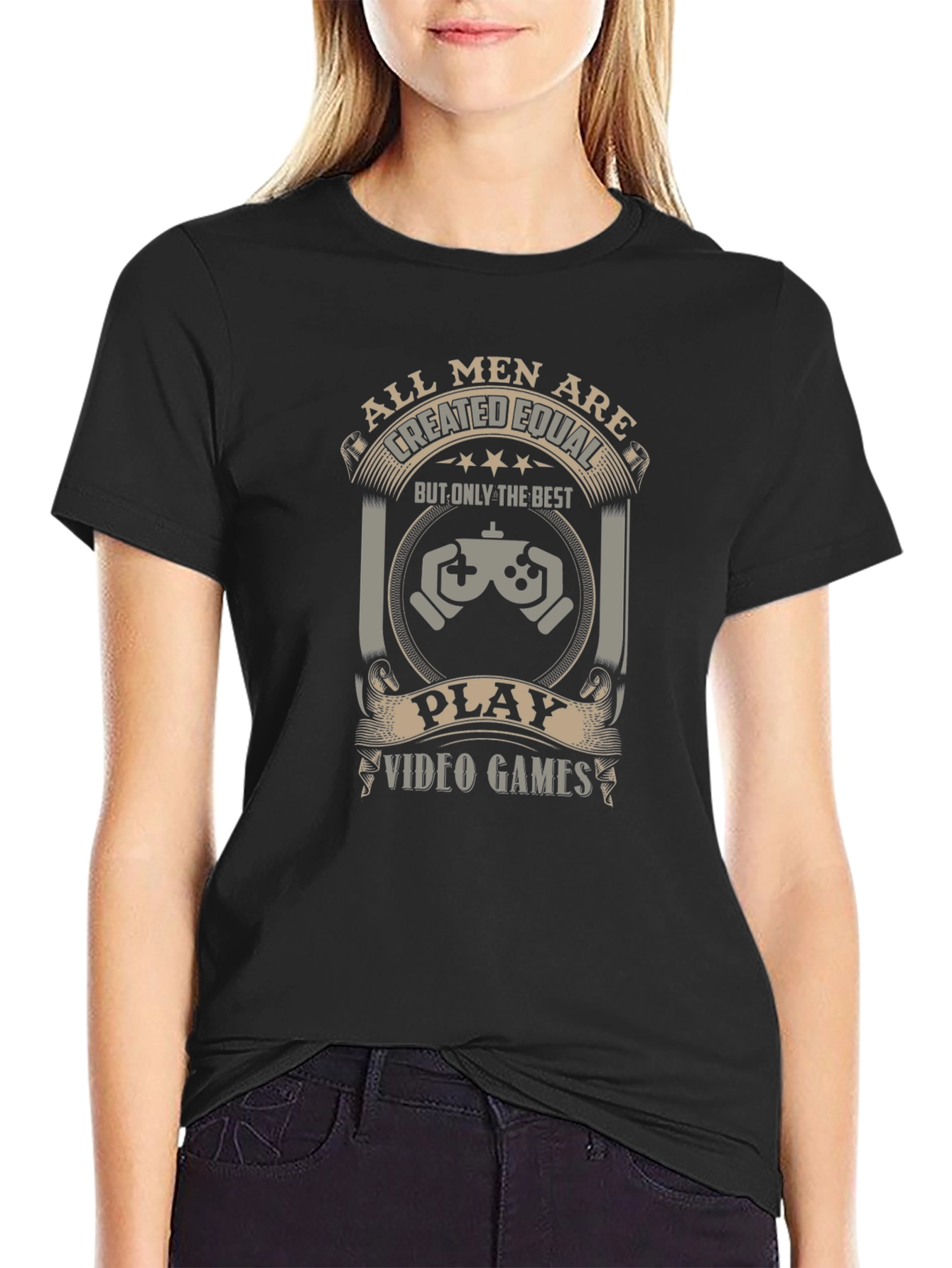 Camiseta Negra de Videojuegos All Men Are Created Equal