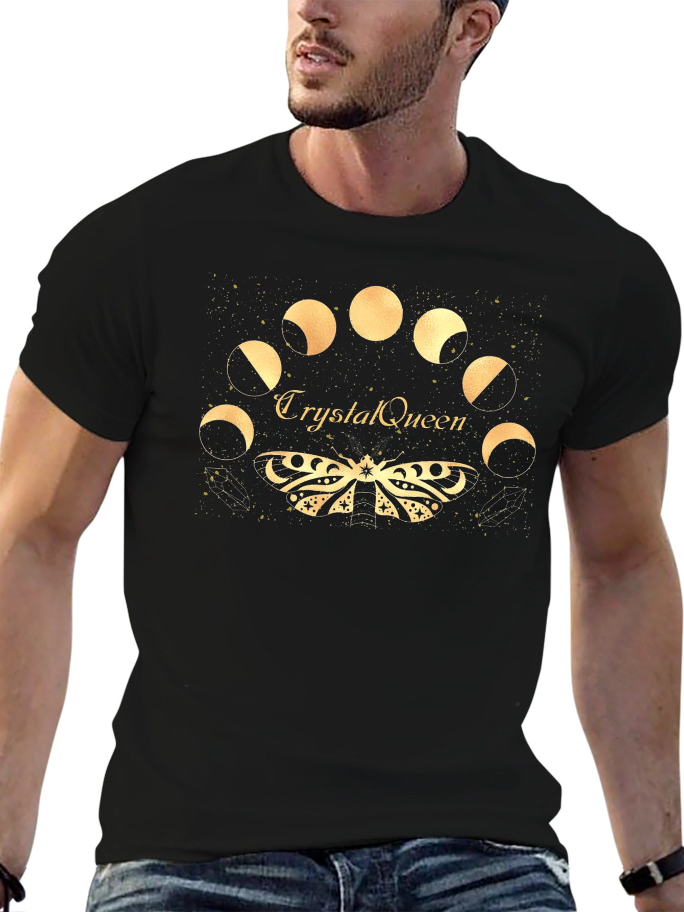 Camiseta Negra Estampada Fases Lunares Crystal Queen