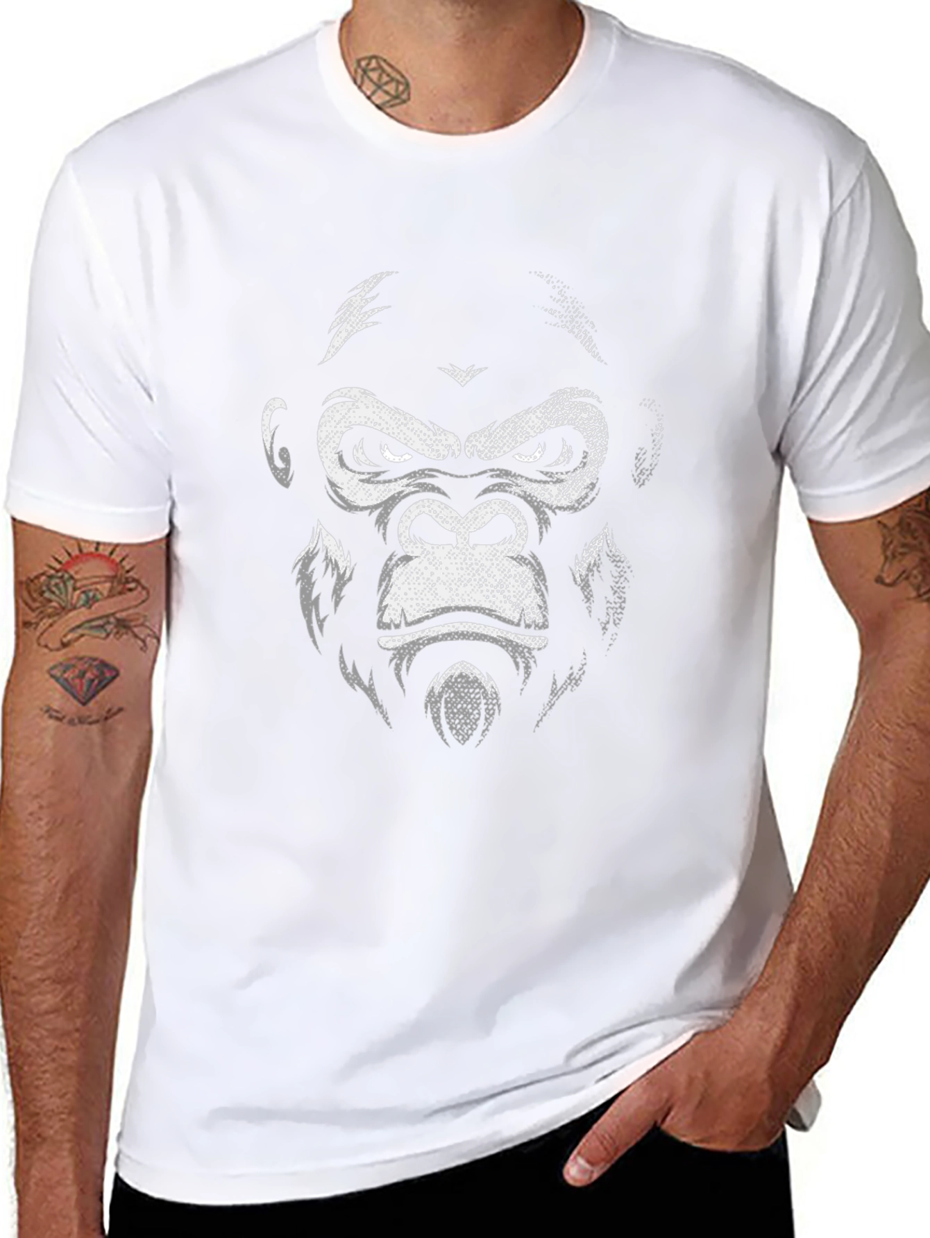 Camiseta Negra con Estampado de Gorila Intenso