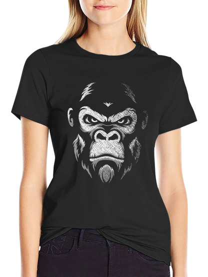 Camiseta Negra con Estampado de Gorila Intenso
