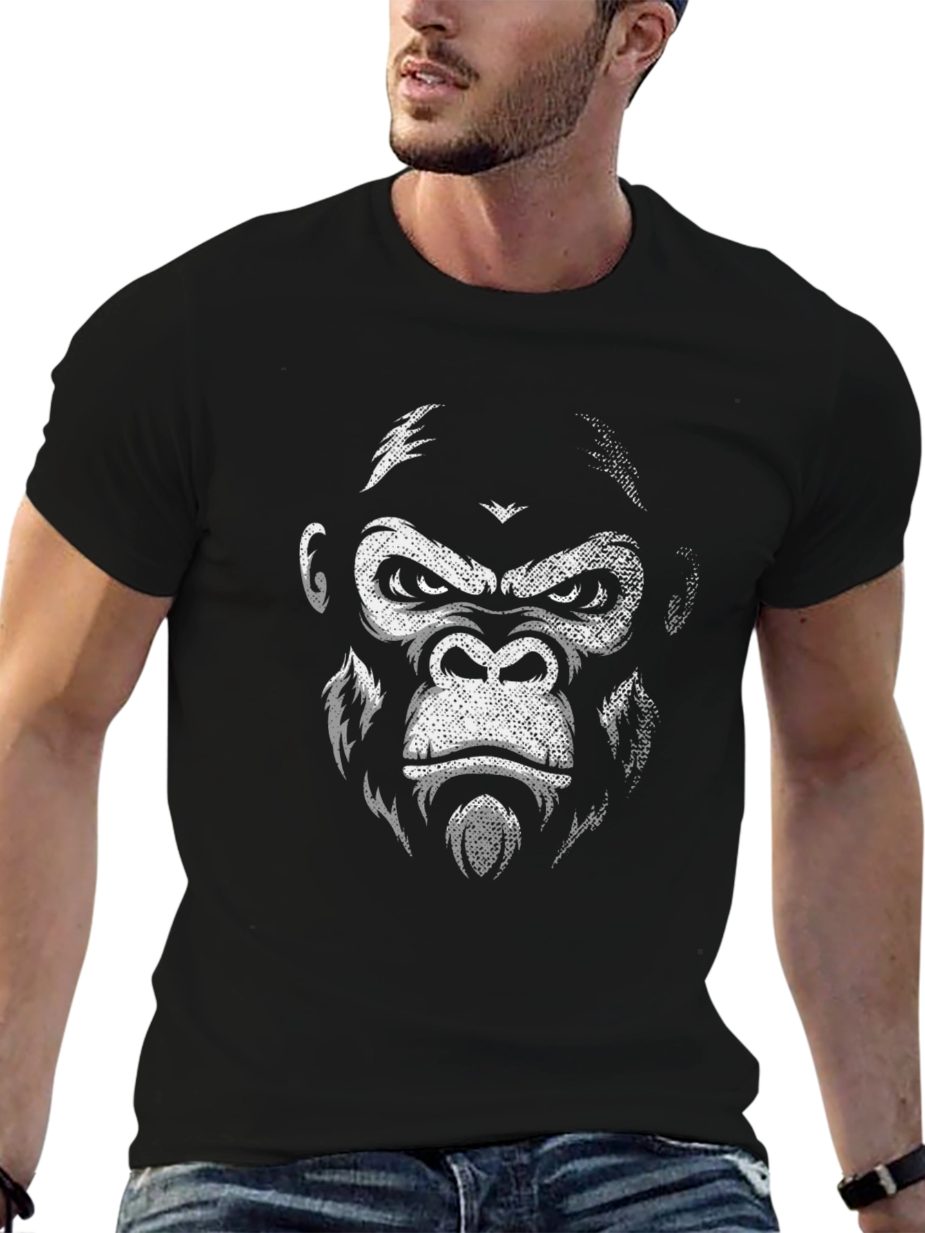 Camiseta Negra con Estampado de Gorila Intenso