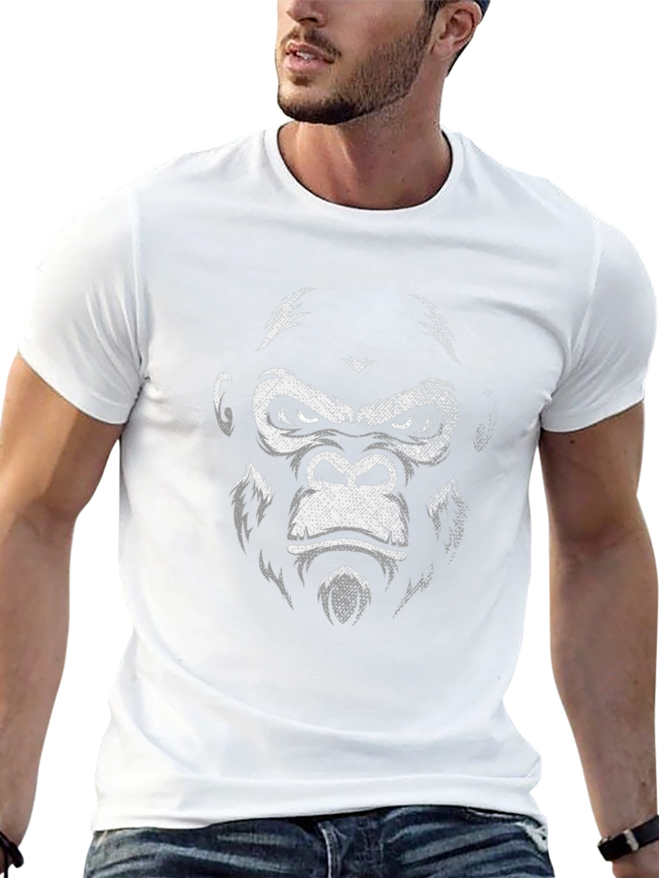 Camiseta Negra con Estampado de Gorila Intenso