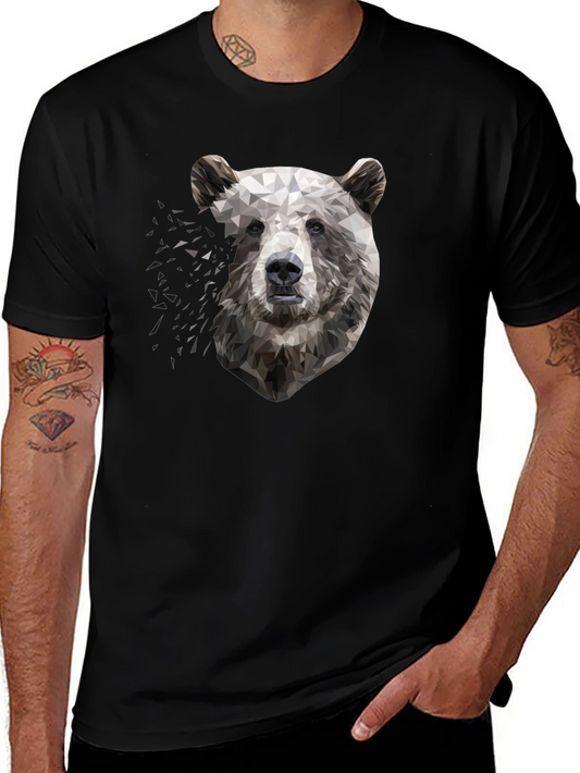 Camiseta Negra con Diseño Oso Geométrico