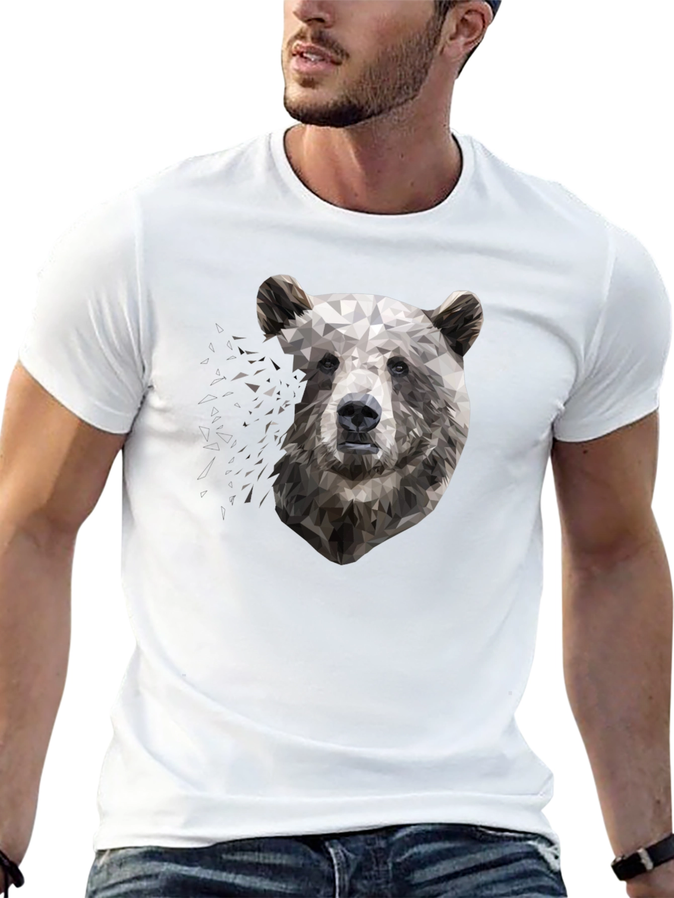 Camiseta Negra con Diseño Oso Geométrico