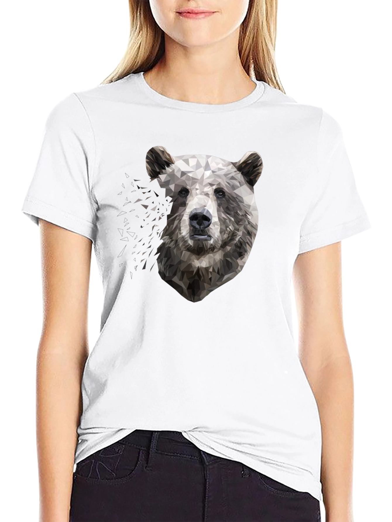 Camiseta Negra con Diseño Oso Geométrico