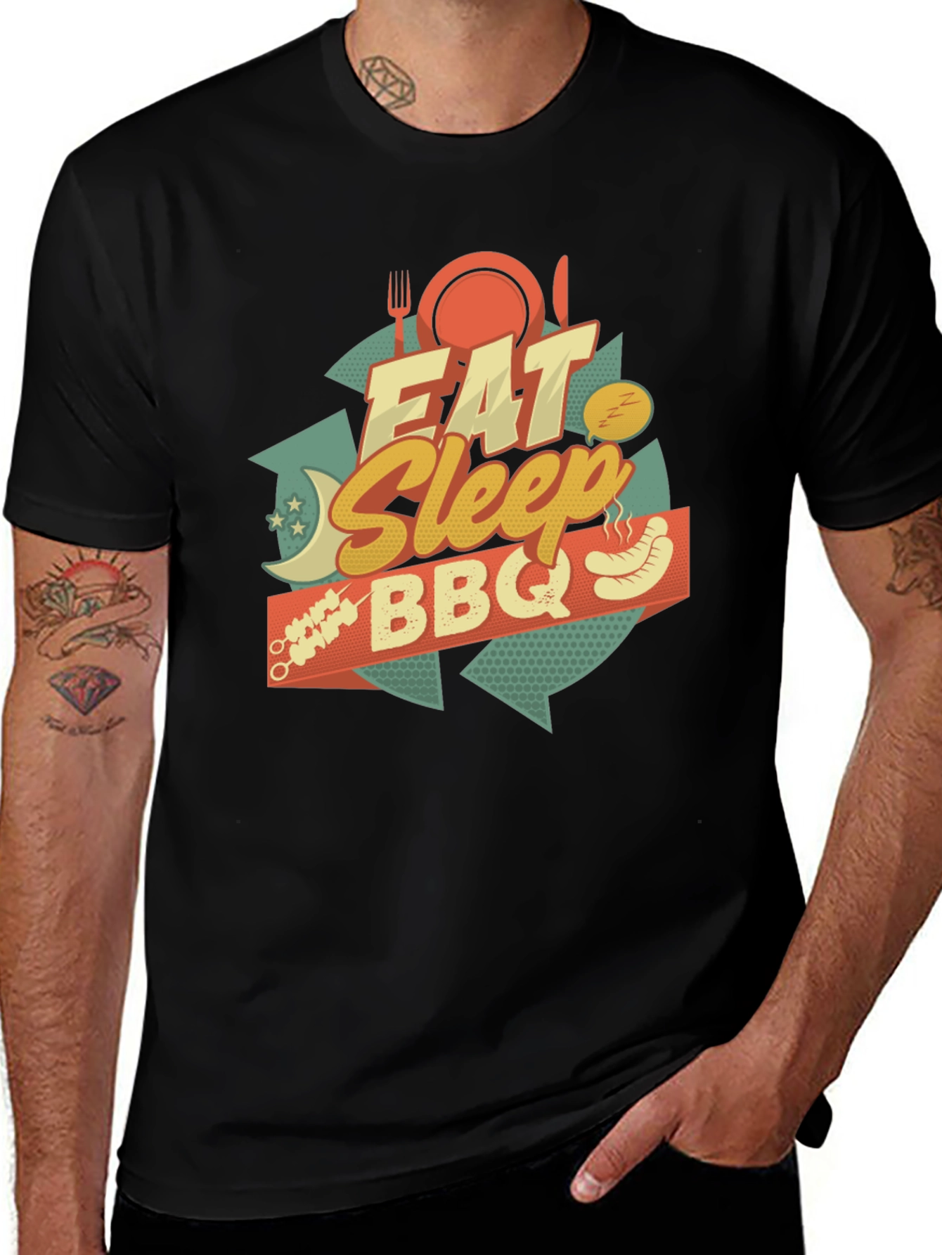Camiseta Negra Estampada: Come Duerme BBQ