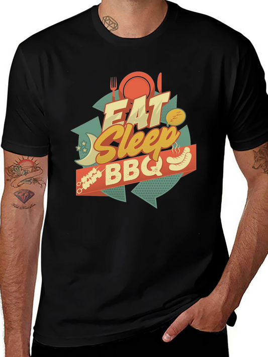 Camiseta Negra Estampada: Come Duerme BBQ