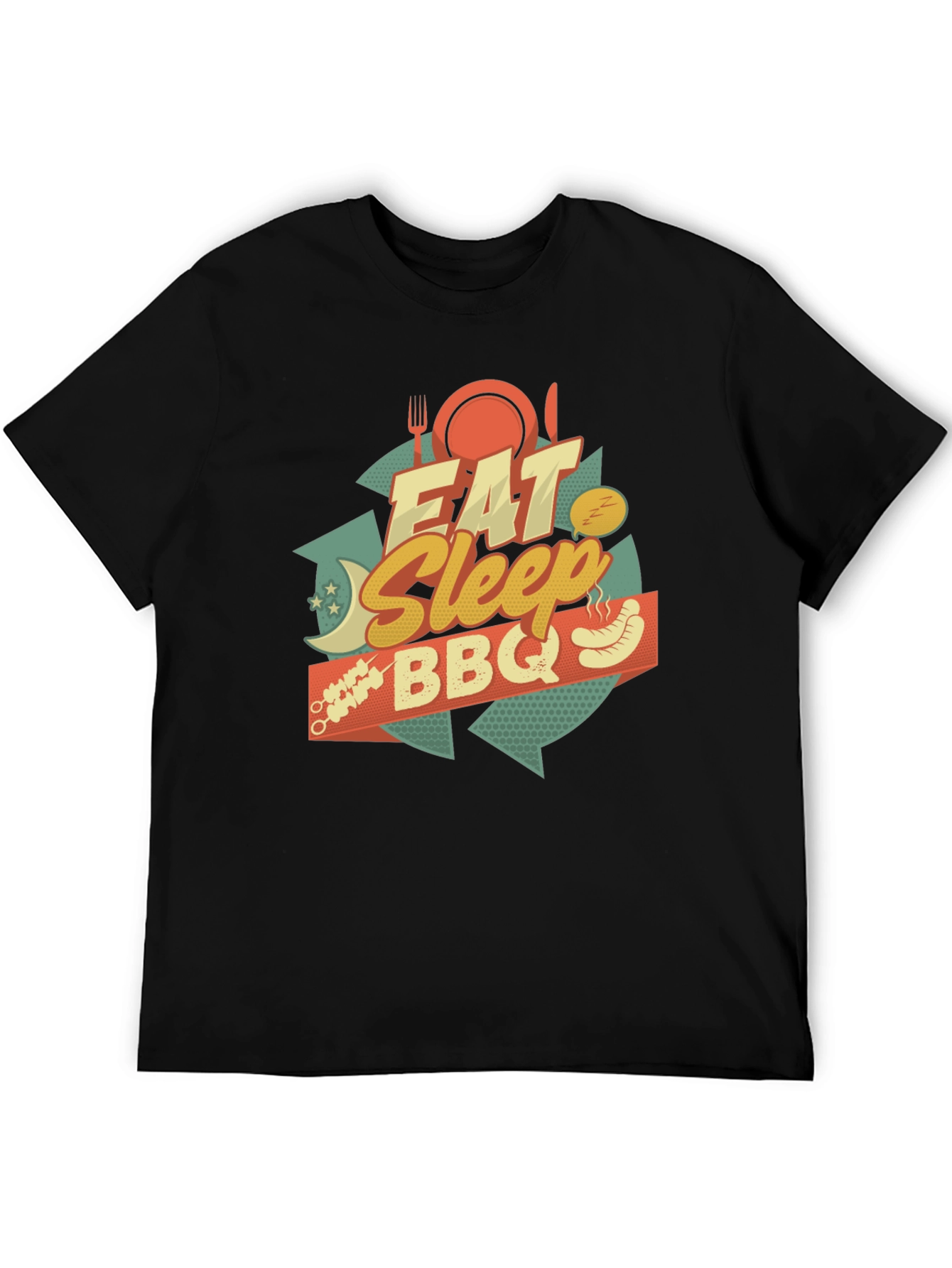 Camiseta Negra Estampada: Come Duerme BBQ