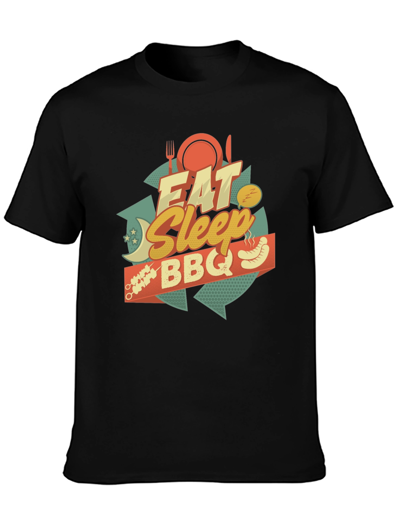 Camiseta Negra Estampada: Come Duerme BBQ