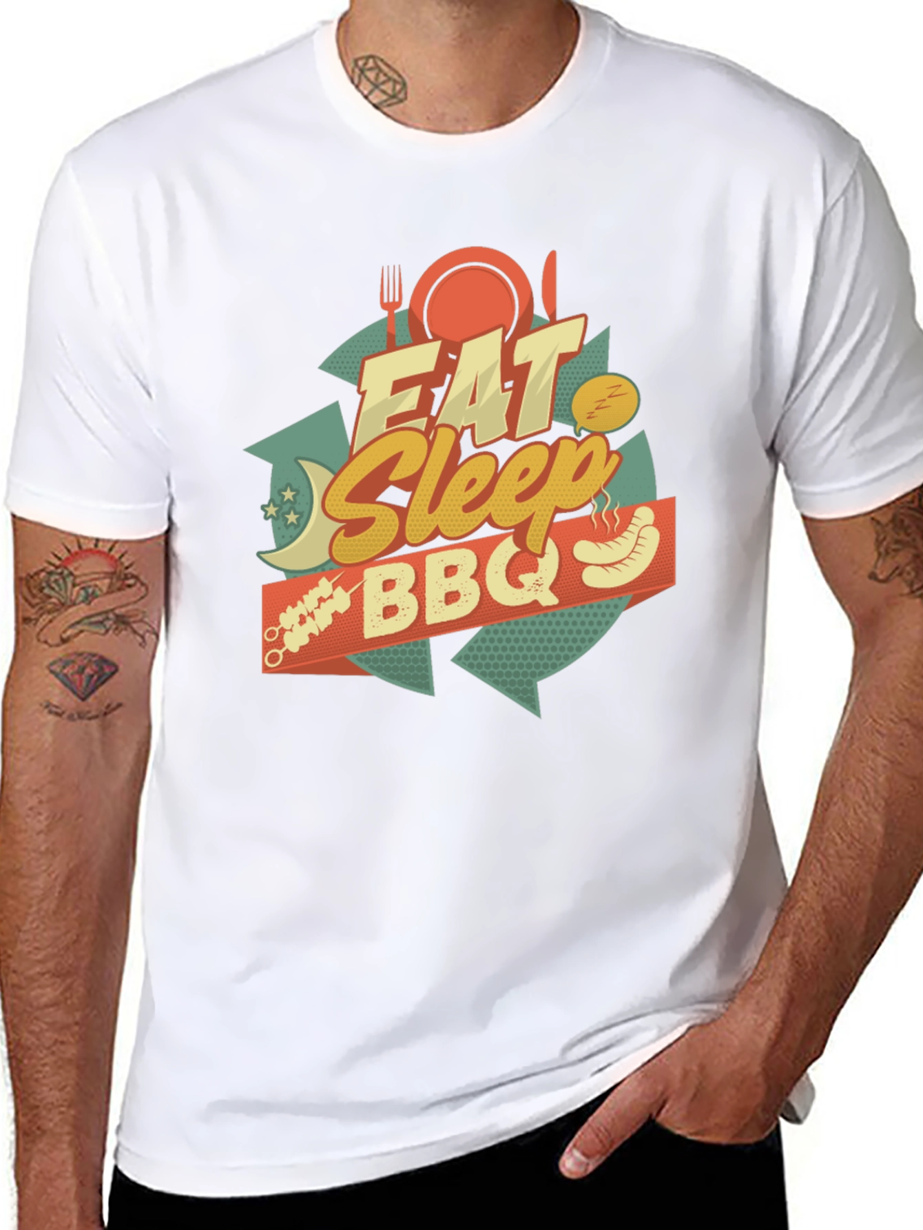 Camiseta Negra Estampada: Come Duerme BBQ