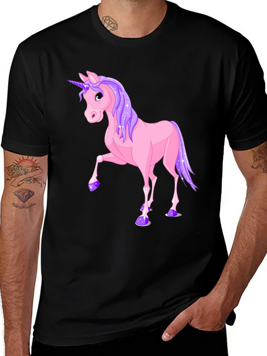 Camiseta Negra con Diseño de Unicornio Rosa y Lila